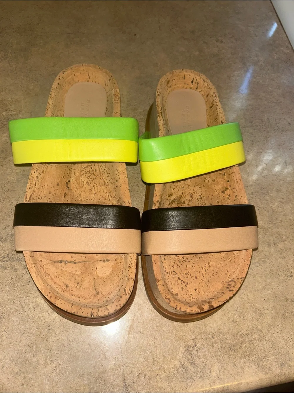 Gabriela Hearst Shoes -“Striker Leather Platform Sandals” green/tan/black/yellow